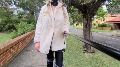 Exhibitionist hooker Flashing In A Fur Coat By A Busy Road