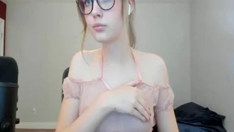 blonde girl With Glasses Show Her Body On web camera