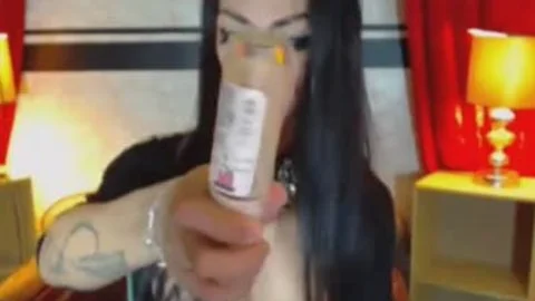 dirty tranny Inserts Bottle Up Her ass