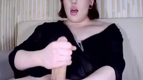 Voluptuous legal age teenager Transgirl With Nose Piercing Tugs Her enormous cock On webcam