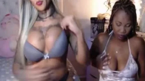 large rod ebon lady-man large tits And black Girlfriend webcam