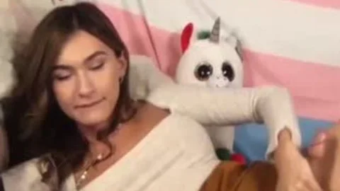 hot young brunette hair tranny Jerks hairy large cock